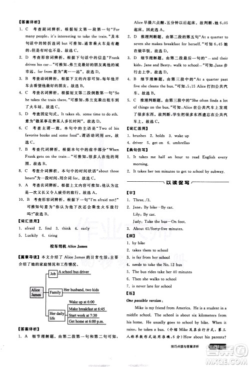 阳光出版社2021练就优等生英语完形填空阅读理解七年级下册新课标RJ人教版答案