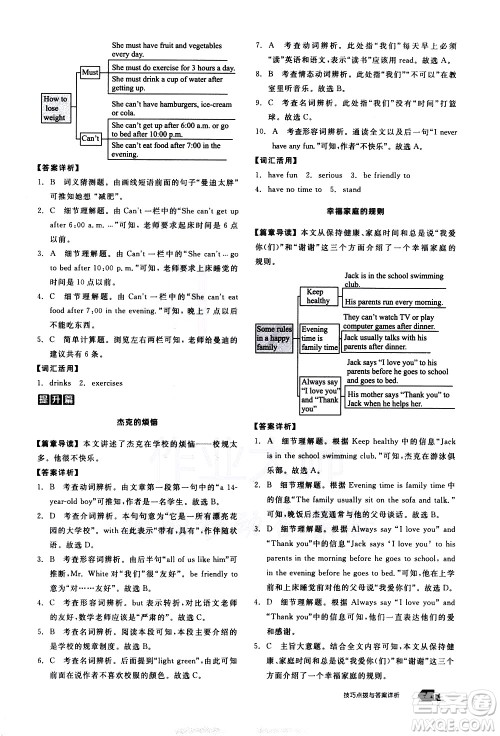 阳光出版社2021练就优等生英语完形填空阅读理解七年级下册新课标RJ人教版答案