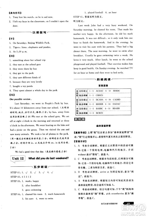 阳光出版社2021练就优等生英语完形填空阅读理解七年级下册新课标RJ人教版答案