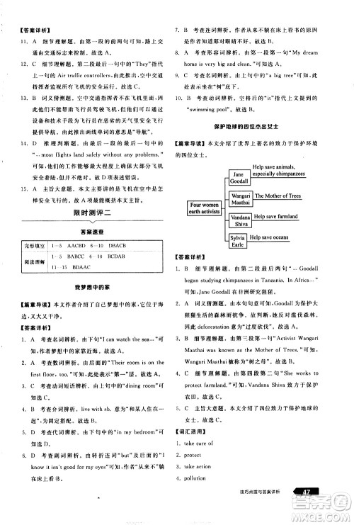 阳光出版社2021练就优等生英语完形填空阅读理解七年级下册新课标RJ人教版答案