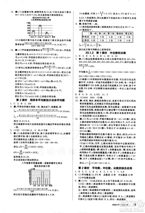 阳光出版社2021练就优等生数学同步作业八年级下册新课标RJ人教版答案