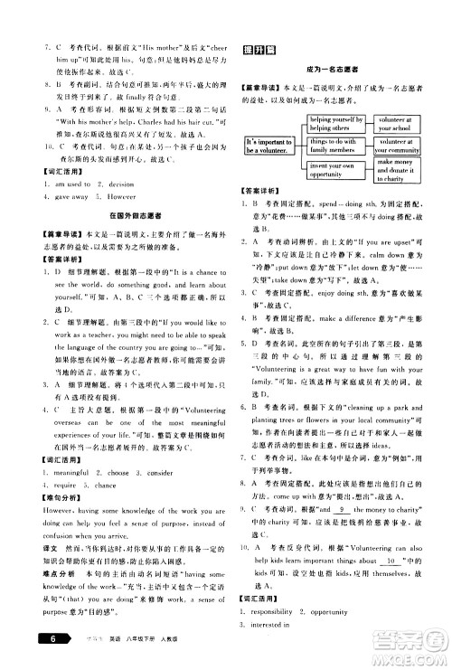 阳光出版社2021练就优等生英语完形填空阅读理解八年级下册新课标RJ人教版答案