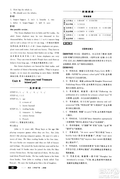 阳光出版社2021练就优等生英语完形填空阅读理解八年级下册新课标RJ人教版答案