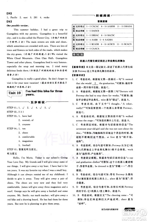 阳光出版社2021练就优等生英语完形填空阅读理解八年级下册新课标RJ人教版答案