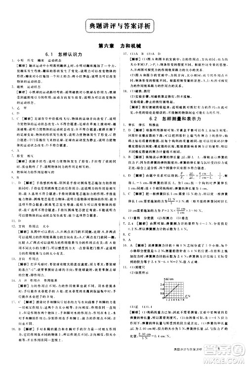 阳光出版社2021练就优等生物理同步作业八年级下册新课标HY沪粤版答案