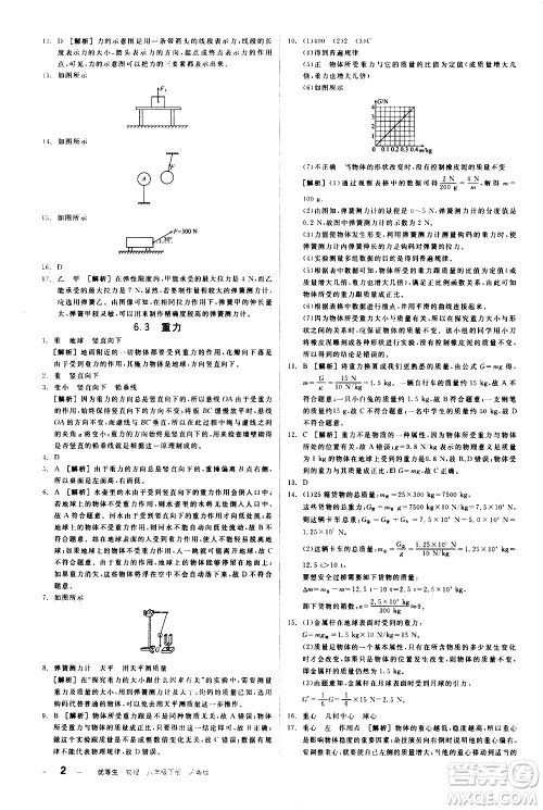 阳光出版社2021练就优等生物理同步作业八年级下册新课标HY沪粤版答案