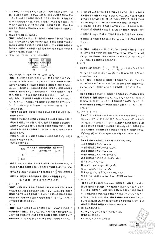 阳光出版社2021练就优等生物理同步作业八年级下册新课标HY沪粤版答案