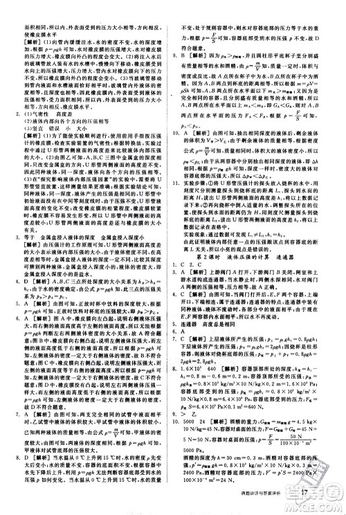 阳光出版社2021练就优等生物理同步作业八年级下册新课标RJ人教版答案