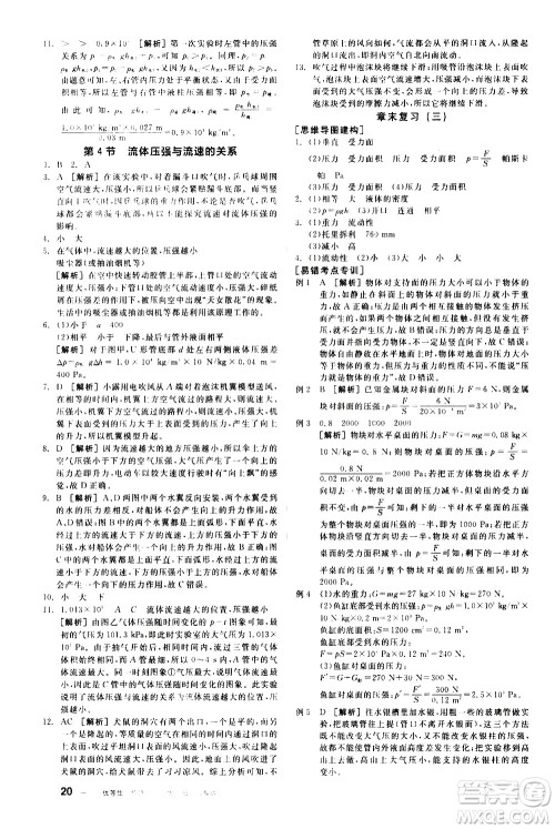 阳光出版社2021练就优等生物理同步作业八年级下册新课标RJ人教版答案