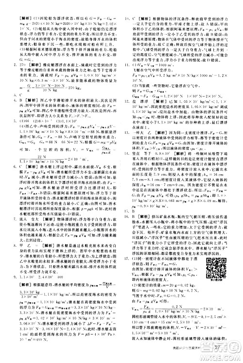 阳光出版社2021练就优等生物理同步作业八年级下册新课标RJ人教版答案