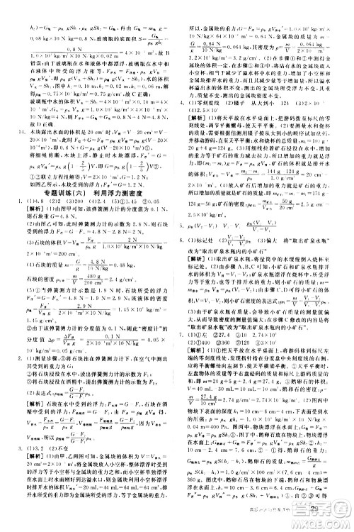 阳光出版社2021练就优等生物理同步作业八年级下册新课标RJ人教版答案