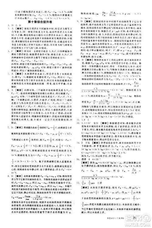 阳光出版社2021练就优等生物理同步作业八年级下册新课标RJ人教版答案