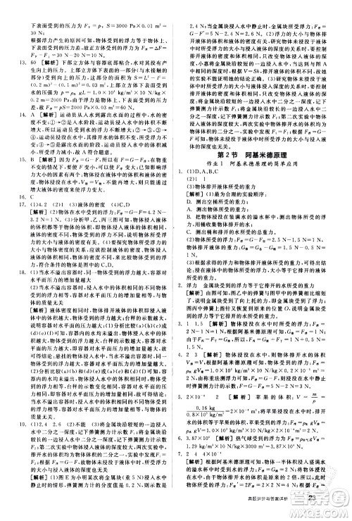 阳光出版社2021练就优等生物理同步作业八年级下册新课标RJ人教版答案