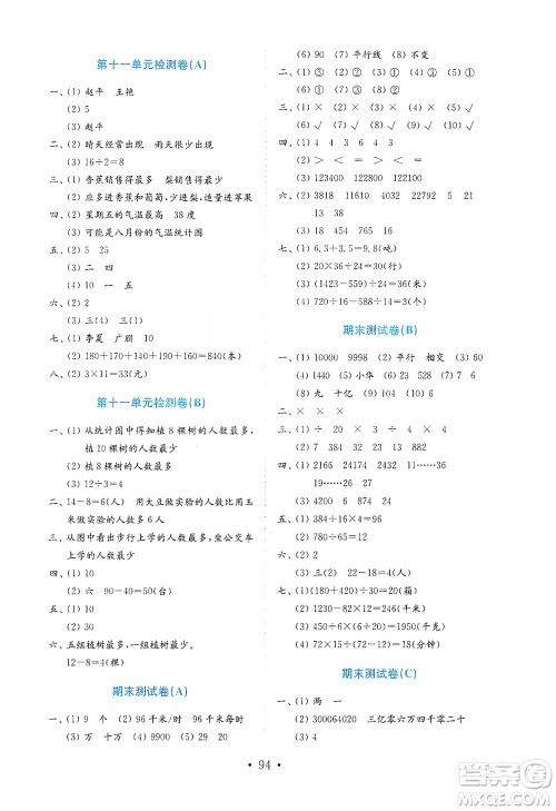 山东教育出版社2021年小学数学金钥匙试卷五四制三年级下册金版答案