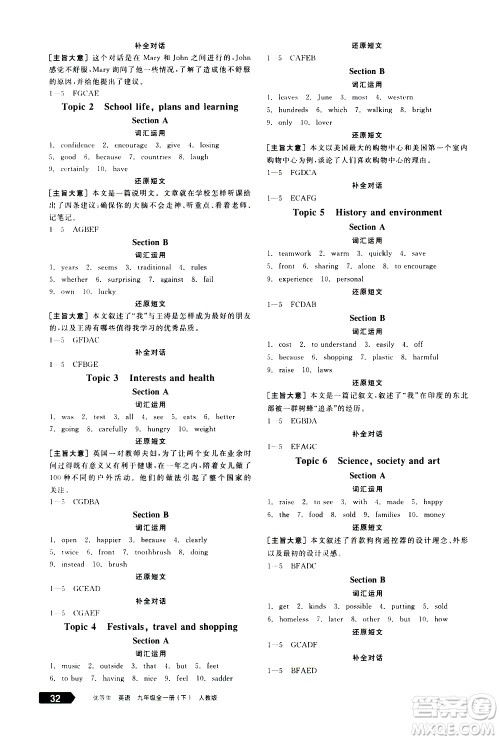 阳光出版社2021练就优等生英语江西特色题型专练九年级全一册新课标RJ人教版答案