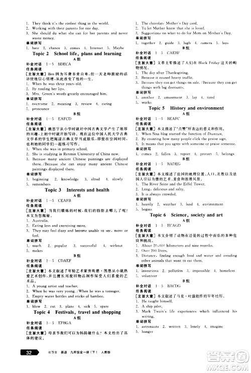 阳光出版社2021练就优等生英语安徽特色题型专练九年级全一册下新课标RJ人教版答案