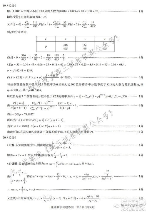 2021年名校联考押题卷理科数学答案