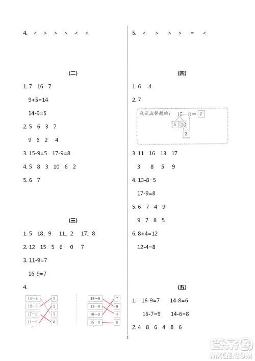 浙江教育出版社2021数学课堂作业本一年级下册人教版参考答案 浙江教育出版社2021数学课堂作业本一年级下册人教版参考答案