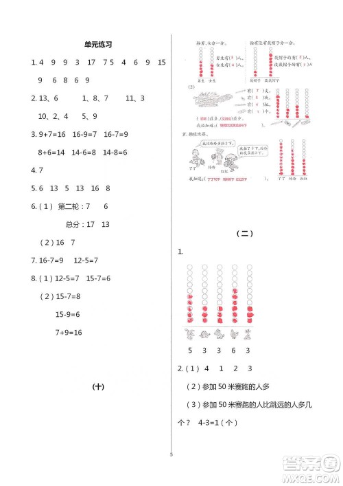 浙江教育出版社2021数学课堂作业本一年级下册人教版参考答案 浙江教育出版社2021数学课堂作业本一年级下册人教版参考答案