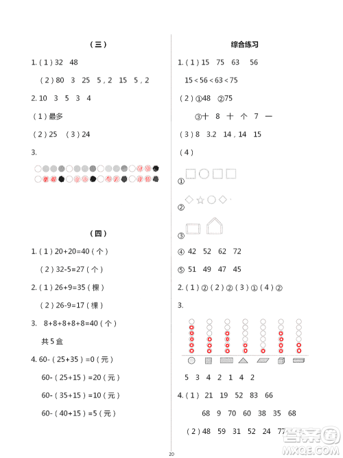 浙江教育出版社2021数学课堂作业本一年级下册人教版参考答案 浙江教育出版社2021数学课堂作业本一年级下册人教版参考答案