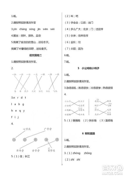 浙江教育出版社2021语文课堂作业本一年级下册人教版参考答案 浙江教育出版社2021语文课堂作业本一年级下册人教版参考答案