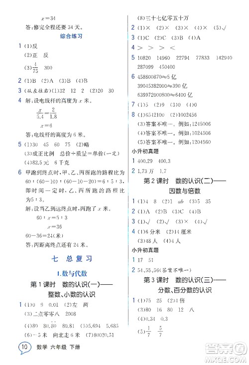 现代教育出版社2021教材解读数学六年级下册SJ苏教版答案