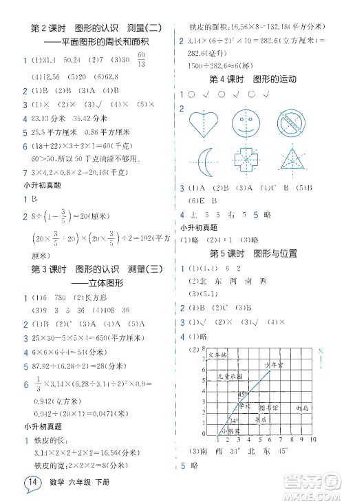 现代教育出版社2021教材解读数学六年级下册SJ苏教版答案