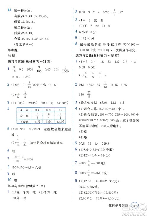 现代教育出版社2021教材解读数学六年级下册SJ苏教版答案