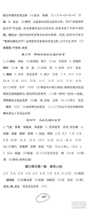 四川大学出版社2021梯田文化课堂点睛八年级生物下册人教版答案