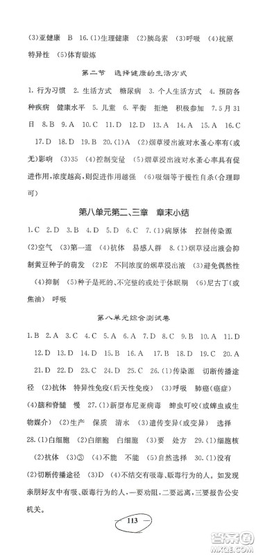 四川大学出版社2021梯田文化课堂点睛八年级生物下册人教版答案