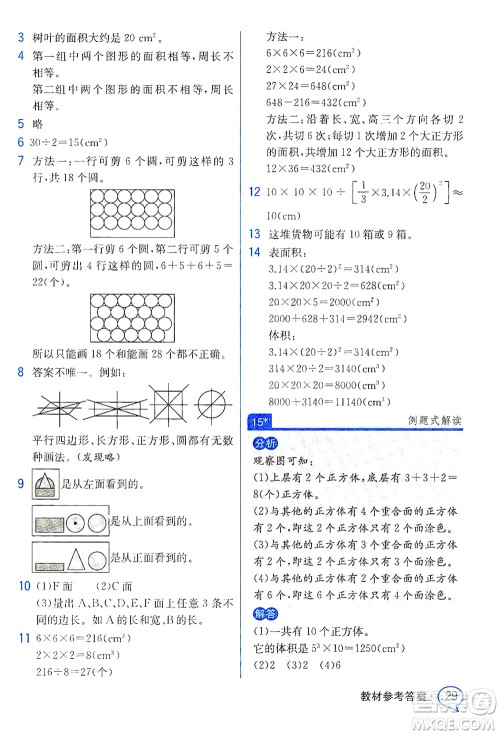 人民教育出版社2021教材解读数学六年级下册人教版答案
