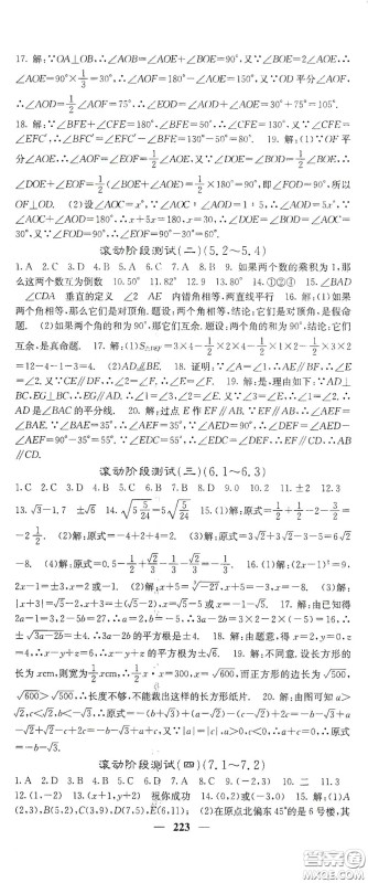 四川大学出版社2021梯田文化课堂点睛七年级数学下册人教版答案
