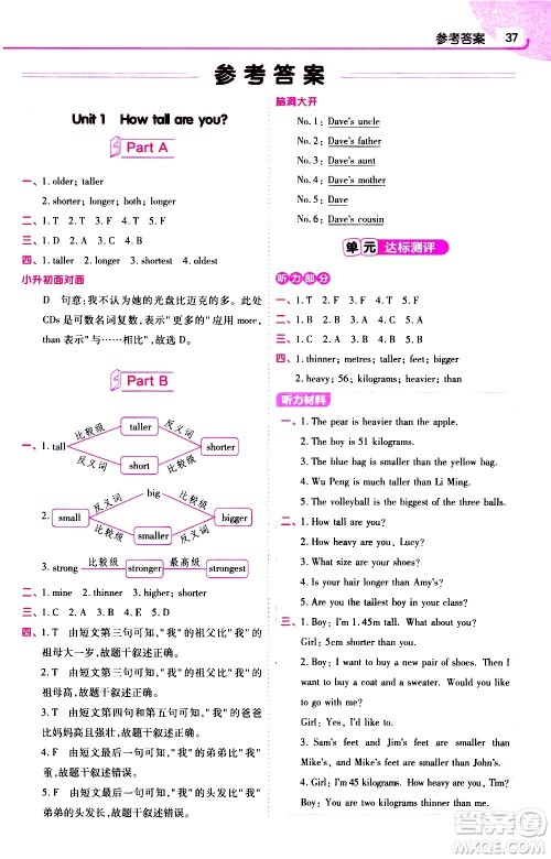 南京师范大学出版社2021教材帮小学英语三年级起点六年级下册RP人教版答案