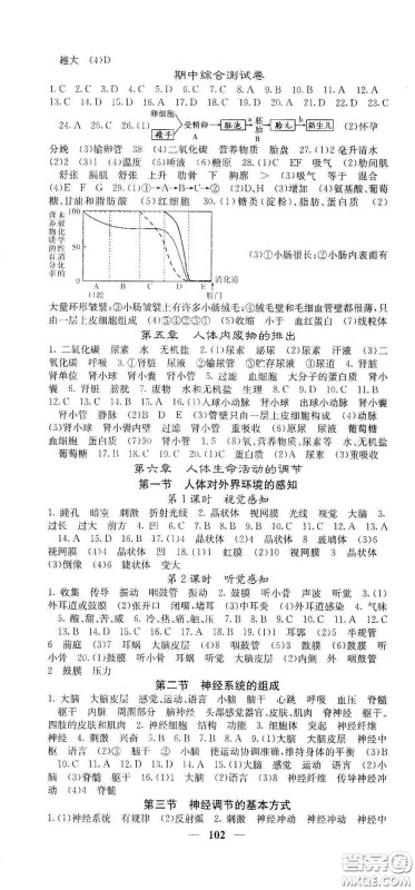 四川大学出版社2021梯田文化课堂点睛七年级生物下册人教版答案