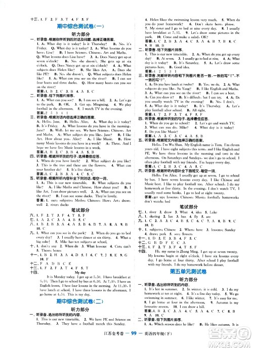 北方妇女儿童出版社2021江苏金考卷英语四年级下册江苏版答案 北方妇女儿童出版社2021江苏金考卷英语四年级下册江苏版答案