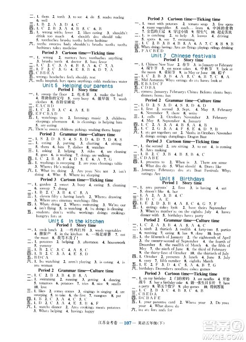 北方妇女儿童出版社2021江苏金考卷英语五年级下册江苏版答案