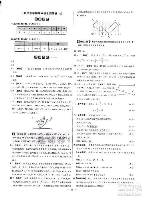 延边教育出版社2021版金考卷活页题选名师名题单元双测卷数学七年级下册RJ人教版答案 延边教育出版社2021版金考卷活页题选名师名题单元双测卷数学七年级下册RJ人教版答案