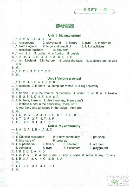 辽宁师范大学出版社2021自主学英语五年级下册辽师版参考答案
