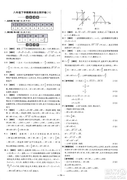 延边教育出版社2021版金考卷活页题选名师名题单元双测卷数学八年级下册RJ人教版答案