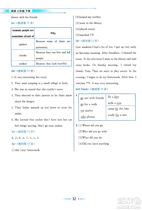 人民教育出版社2021教材解读英语七年级下册人教版答案