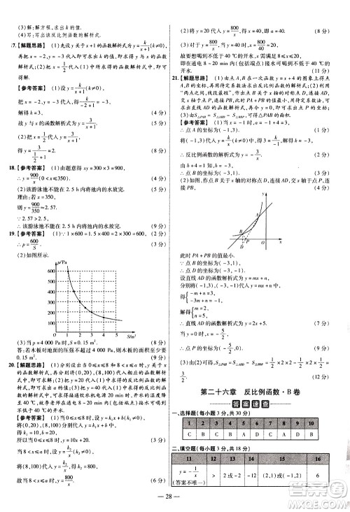 延边教育出版社2021版金考卷活页题选名师名题单元双测卷数学九年级下册RJ人教版答案