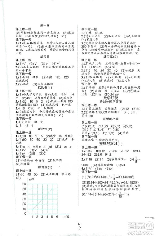 辽宁师范大学出版社2021自主学数学六年级下册北师版参考答案 辽宁师范大学出版社2021自主学数学六年级下册北师版参考答案