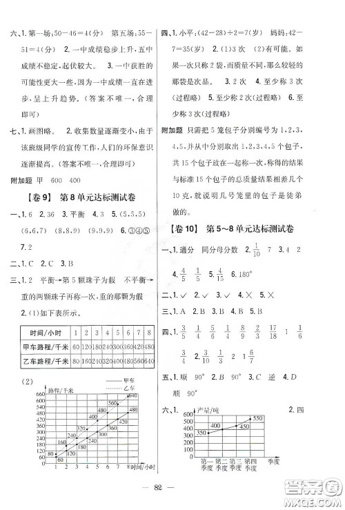 吉林人民出版社2021小学教材完全考卷五年级数学下册新课标人教版答案