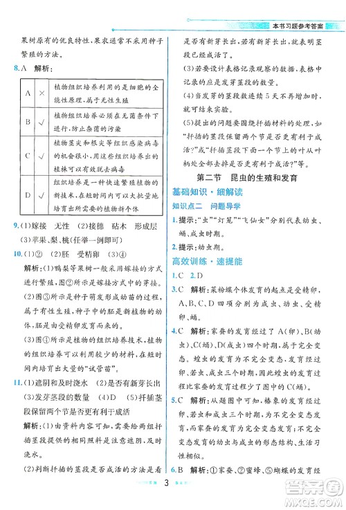 人民教育出版社2021教材解读生物学八年级下册人教版答案