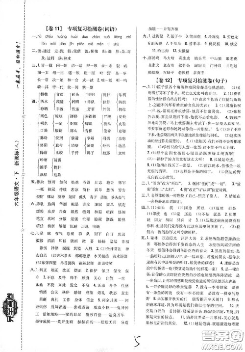 2021云南重点小学名师名题小学教材完全考卷六年级语文下册新课标人教版云南专版滇峰专用答案