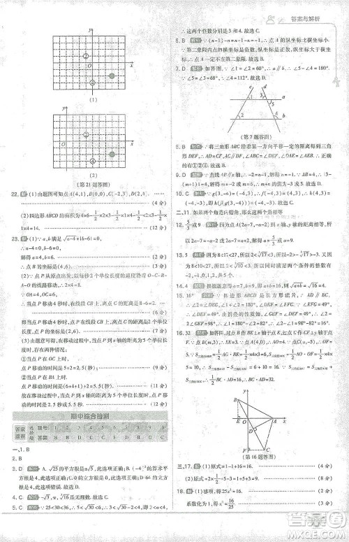 开明出版社2021少年班初中数学七年级下册人教版参考答案