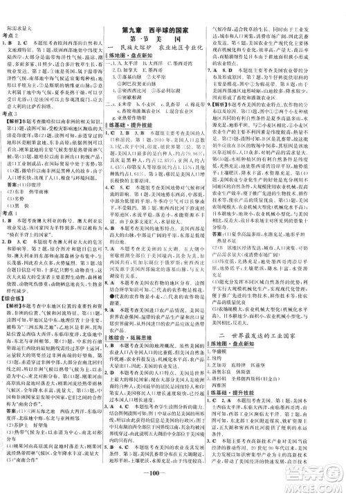 安徽师范大学出版社2021世纪金榜百练百胜地理七年级下册人教版答案