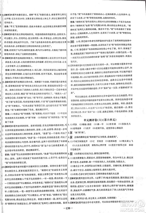 安徽师范大学出版社2021世纪金榜百练百胜语文九年级下册人教版答案