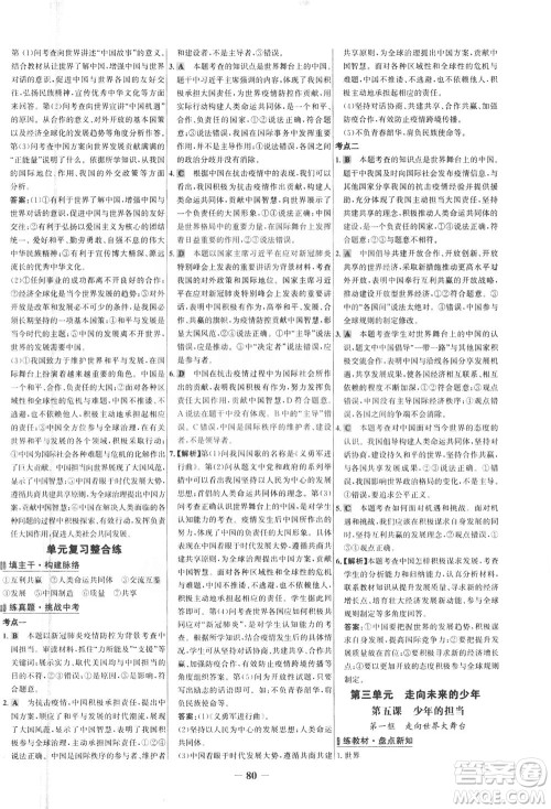 延边大学出版社2021世纪金榜百练百胜道德与法治九年级下册部编版答案