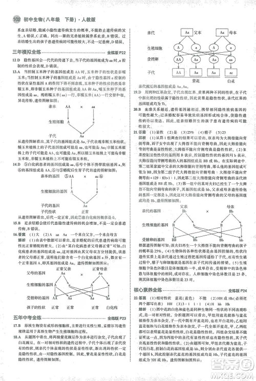 教育科学出版社2021年5年中考3年模拟初中生物八年级下册人教版参考答案